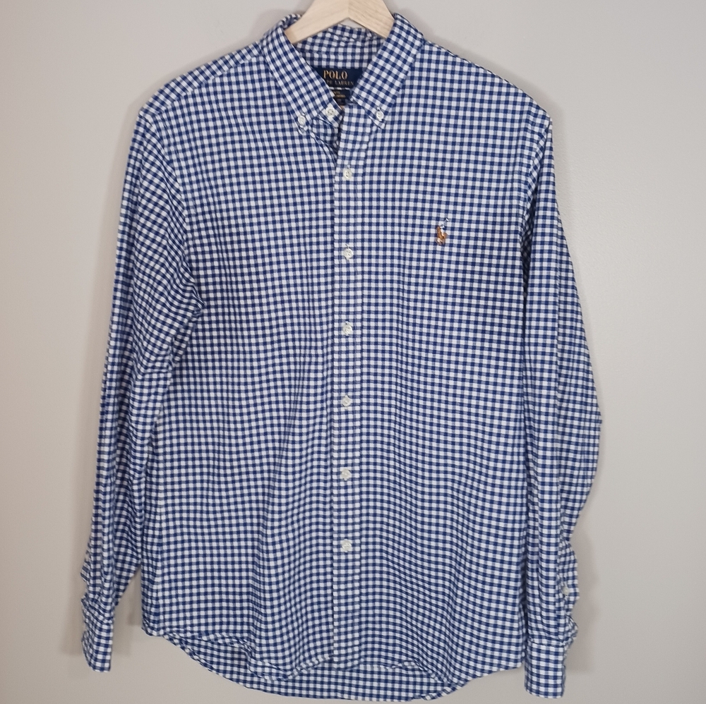 Polo Ralph Lauren Gingham Blue White Button Oxford Slim Fit Men's Size L